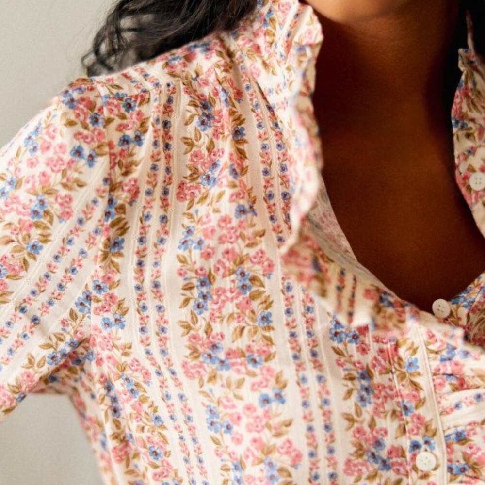 Sezane Chlo Shirt Printed Floral Friezes - Size 2